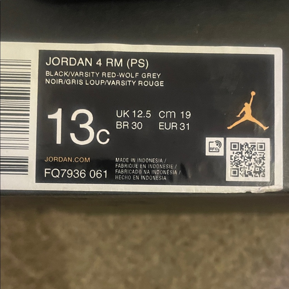 Jordan 4 RM (PS) Black and Red Sneakers